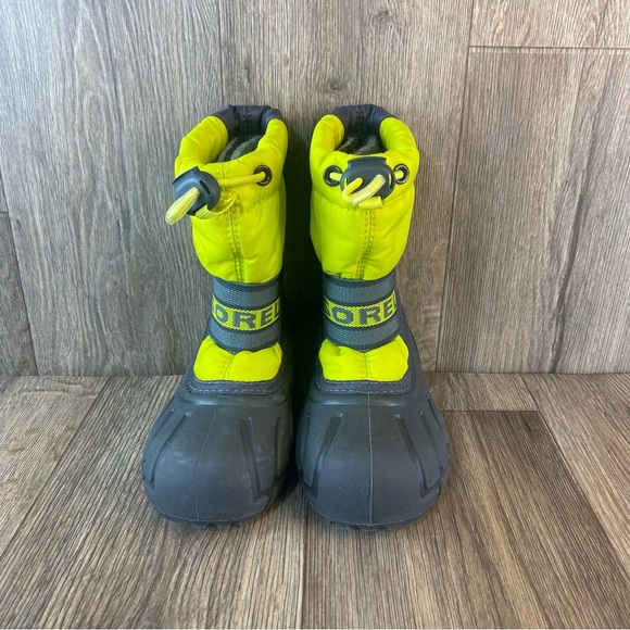 Sorel Boots Unisex Size 8 Toddler Grey Neon Green Waterproof Snow Warm Flurry - Picture 3 of 6
